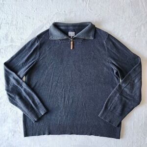 Fat Face UK Knit Sweater Mens XL Cotton Cashmere Preppy‎ 1/4 Zip Charcoal Grey